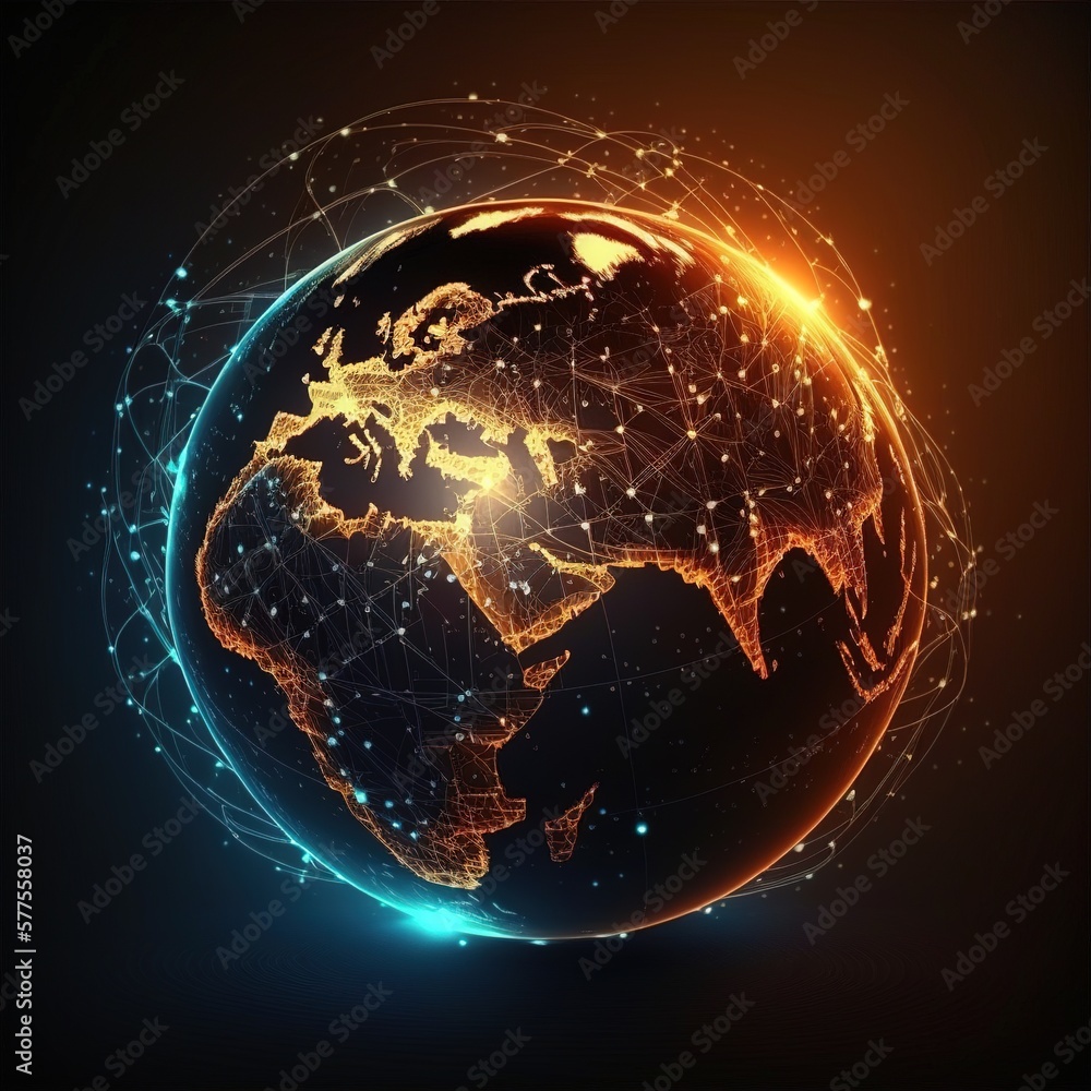 Poster global background/connection lines around earth globe, futuristic technology theme background with c