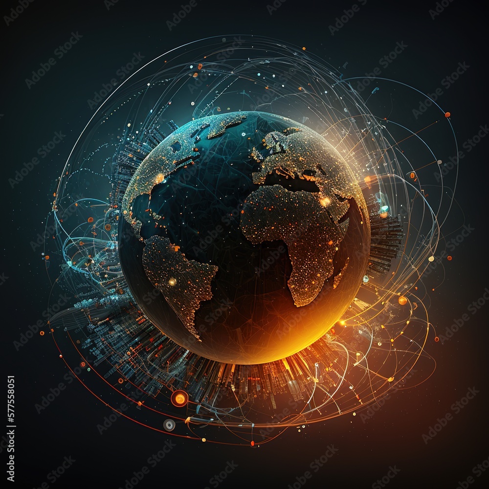 Poster global background/connection lines around earth globe, futuristic technology theme background with c