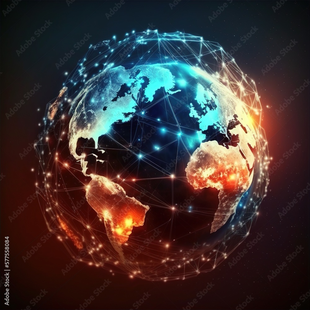 Aufkleber global background/connection lines around earth globe, futuristic technology theme background with c