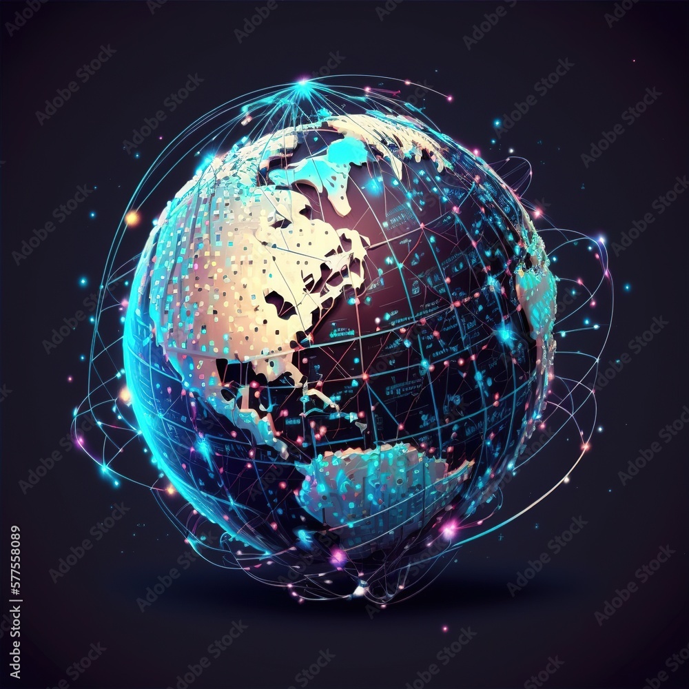 Poster global background/connection lines around earth globe, futuristic technology theme background with c