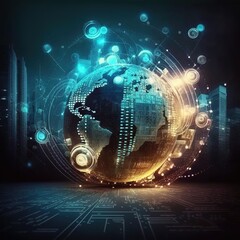 Fototapeta premium Telecommunication on earth cryptocurrency and blockchain and IoT. Communication technology, generative ai 