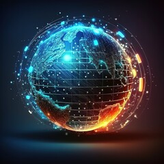 Global Background/Connection lines around Earth globe, futuristic technology theme background with circles and lines. Concept of internet, social media, traveling or logistics, generative ai