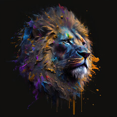 lion head portrait painting on black background - Generative AI