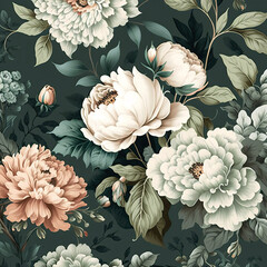 flowery wallpaper on green background. Generative AI.