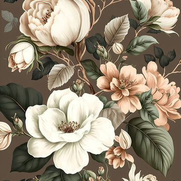 a bouquet of flowers on a brown background - floral wallpaper. Generative AI.