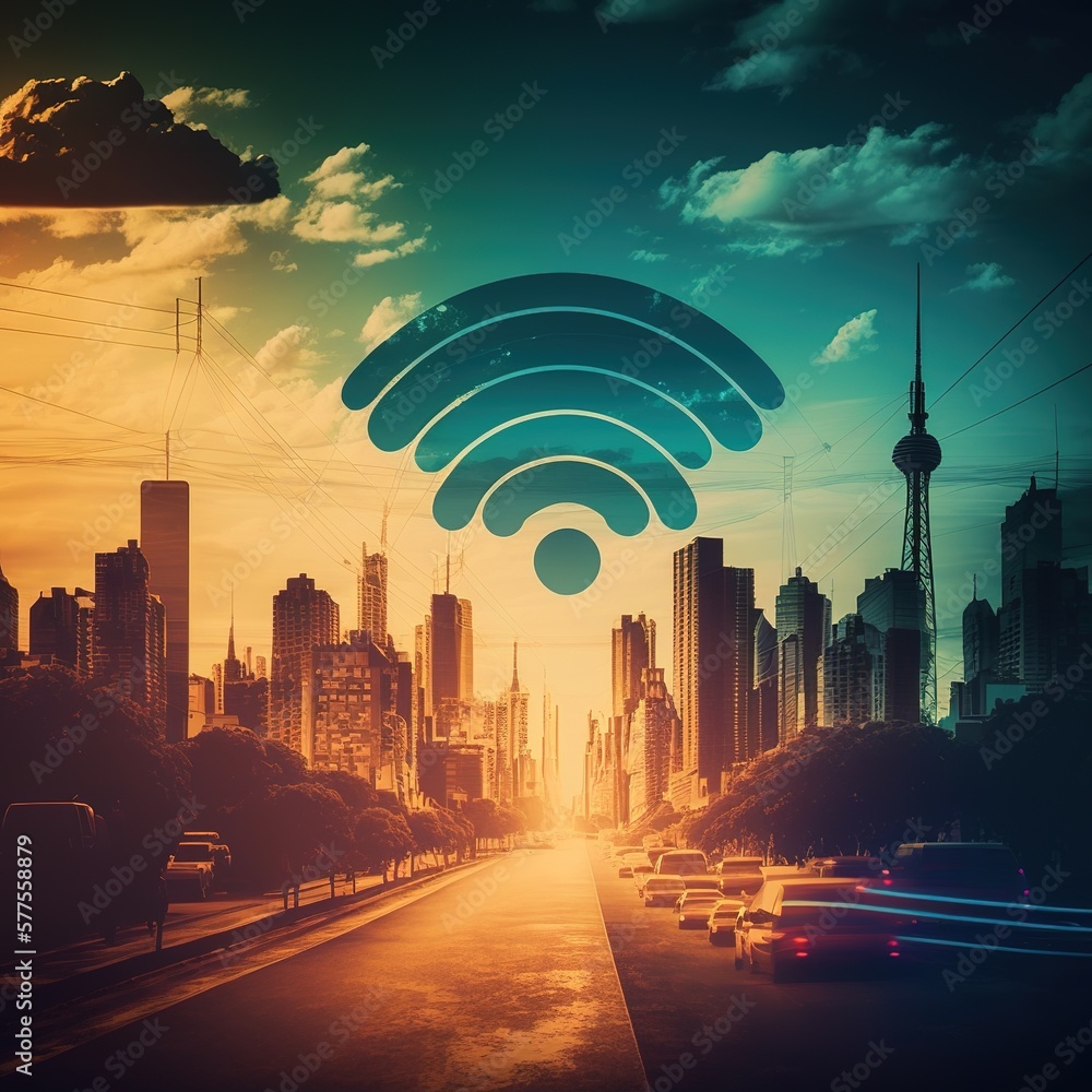 Poster smart city and abstract dot point connect with gradient line and aesthetic intricate wave line desig