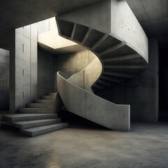 modern staircase in concrete space, generative ai