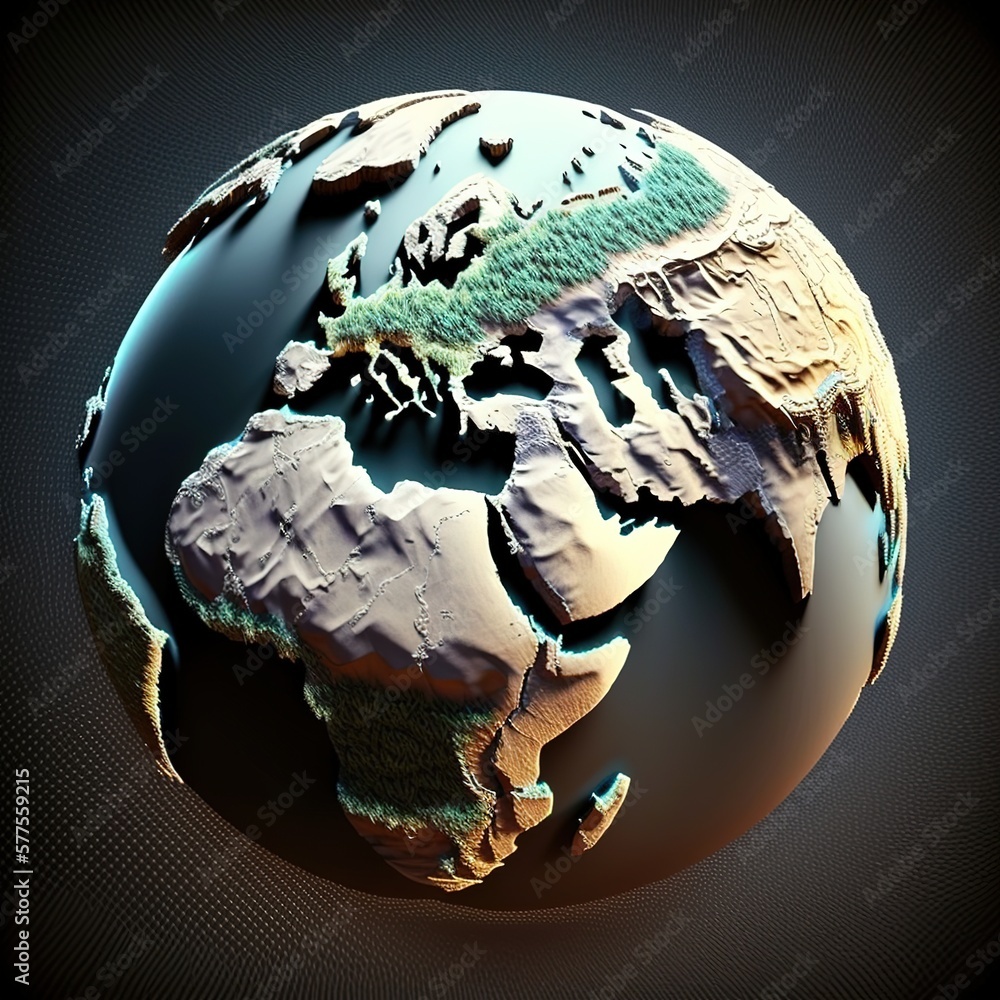Poster planet earth 3d render/planet earth with continents, consisting of 3d elements. the technological ba