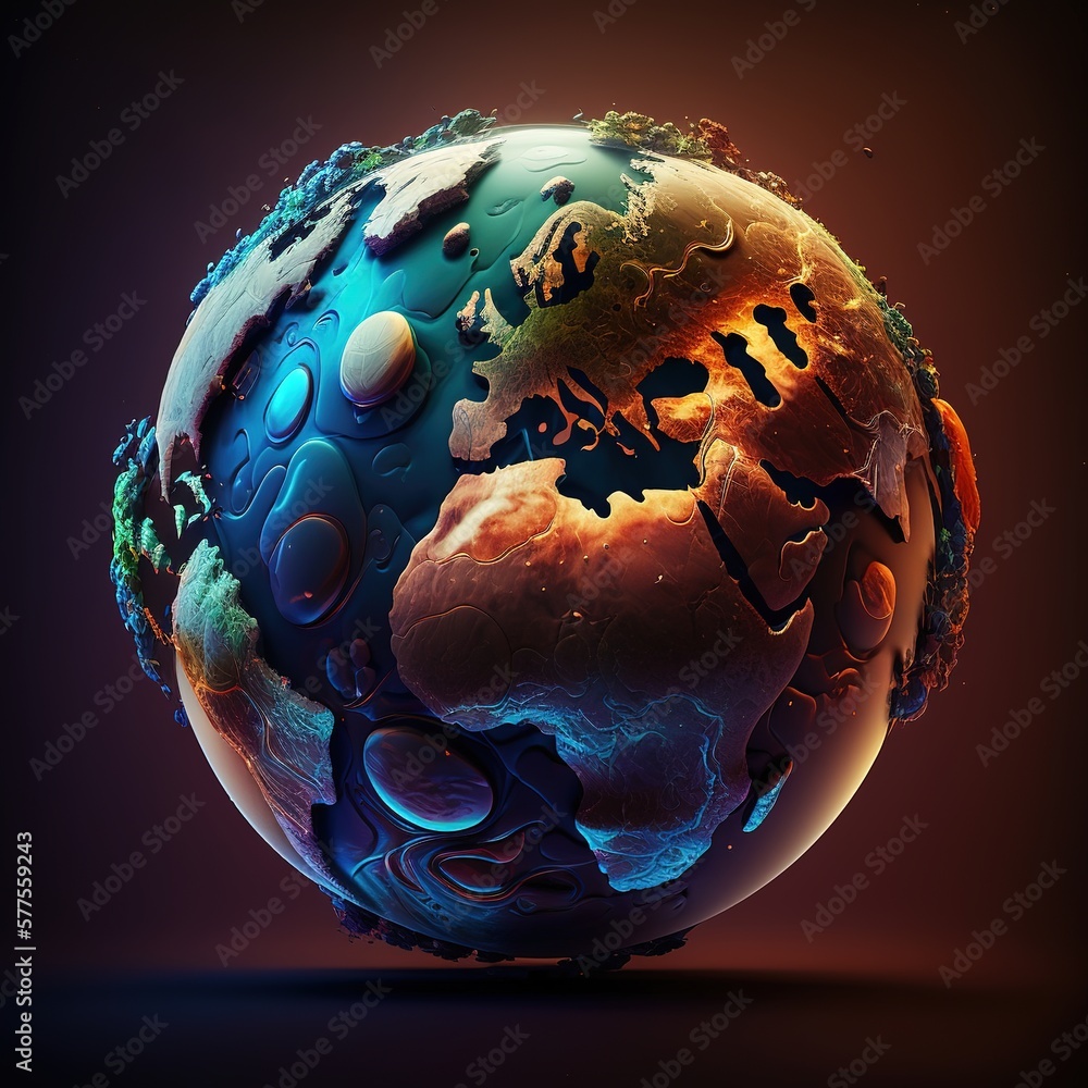 Poster planet earth with continents, consisting of elements. the technological background can be used to de