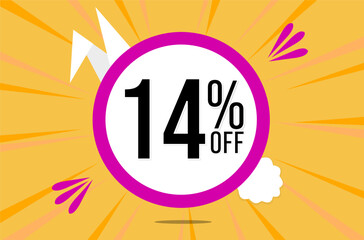 14 percent off. Orange banner with floating pink and white balloon for easter special offer and promotion.