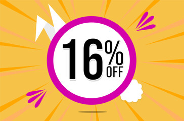 16 percent off. Orange banner with floating pink and white balloon for easter special offer and promotion.