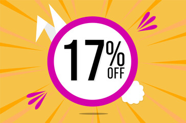 17 percent off. Orange banner with floating pink and white balloon for easter special offer and promotion.