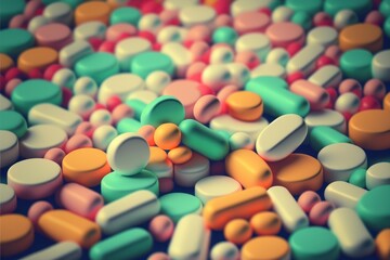colored pills and capsule, GENERATIVE AI - obrazy, fototapety, plakaty