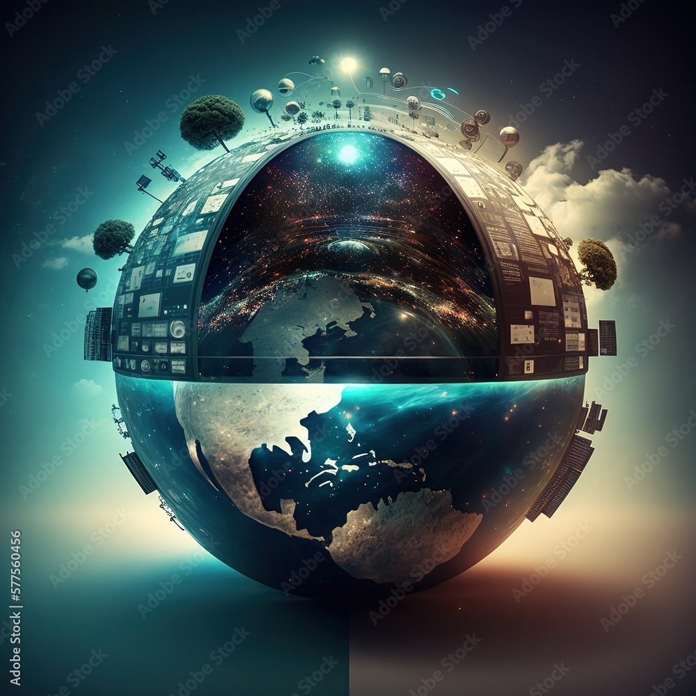 Poster communication network technology. cryptocurrency and the world of global networks and telecommunicat