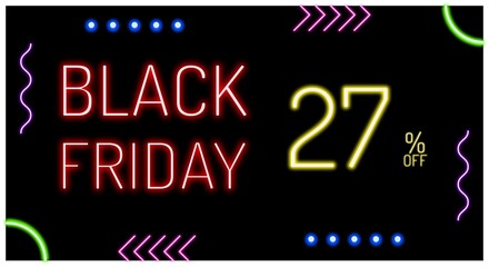 Black Friday tag  with neon lights. In colors: red, purple, blue, pink, yellow and green