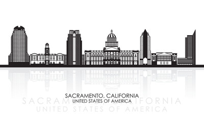 Fototapeta premium Silhouette Skyline panorama of Sacramento, California, United States - vector illustration