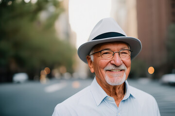 Happy senior man wearing a gray hat