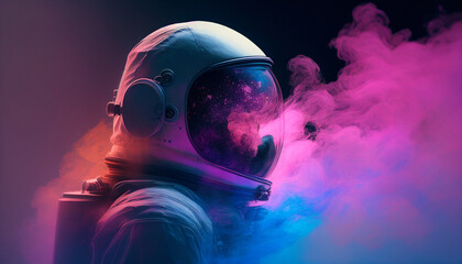 Astronauta Neon Fumaça Generative AI - obrazy, fototapety, plakaty