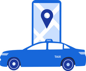 online taxi car, rent and sharing using service mobile application location map. Online taxi service and transportation technology on png background