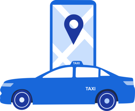 online taxi car, rent and sharing using service mobile application location map. Online taxi service and transportation technology on png background