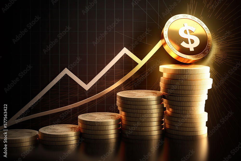 Poster rising course of the dollar. an arrow points up. generative ai