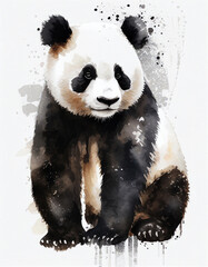 Panda Bear Japanese Style Water Color Illustration. Generative AI