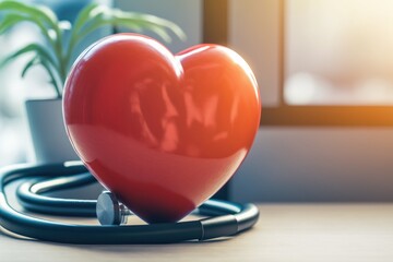 stethoscope and red heart with cardiogram GENERATIVE AI