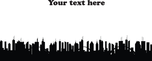 Fototapeta premium Flat vector city skyline, black and white, greeting card