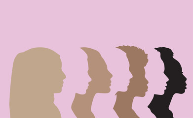 Flat vector women faces profile, women history month