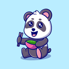 cute panda is eating cartoon icon illustration. funny sticker for kids
