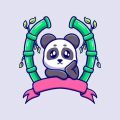 Cute bored panda cartoon icon illustration. funny sticker for kids