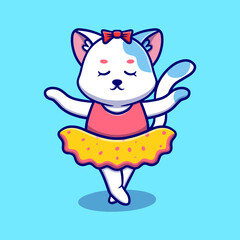 Cute dancing cat cartoon icon illustration. funny sticker for kids