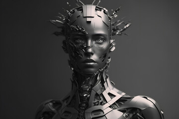 Portret robota przyszłości. Sztuczna inteligencja, mechaniczne ciała. Elektronika. Generative AI - obrazy, fototapety, plakaty