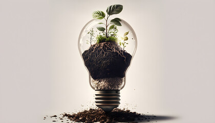 Green Innovation, A Lightbulb with a Plant Inside Represents Sustainability and Environmentalism