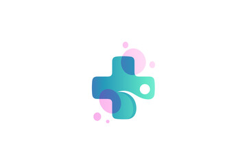 Healthy people logo with medical cross symbol and bubble variation in simple design