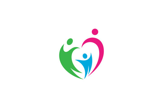 family love care logo in heart shape design with colorful design logo