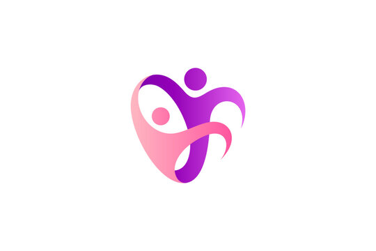 People care logo with love shape in simple design