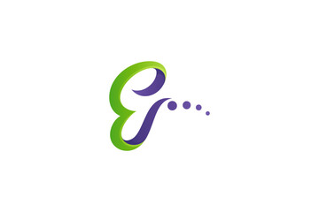 E letter logo with natural shape design with bubble decoration in simple design style