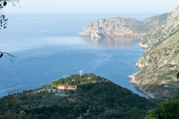 Fototapeta na wymiar View of a Christian monastery from the mountain