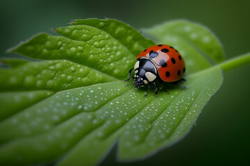 Ladybug On A Green Leaf, Ladybug Crawling On A Green Leaf, Generative Ai