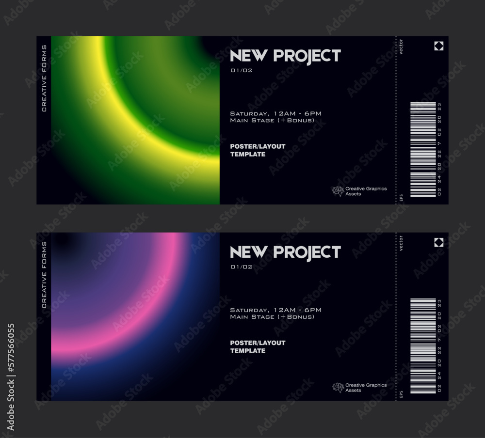 Poster gradient aesthetic art modern ticket design. template layout with blurred digital gradient.