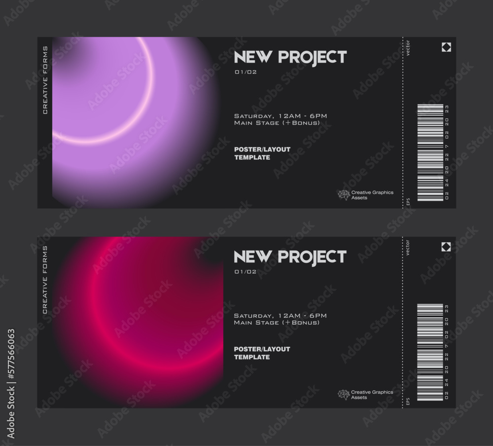 Aufkleber gradient aesthetic art modern ticket design. template layout with blurred digital gradient.