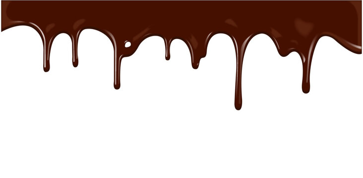 Melted chocolate dripping from the top, chocolate sauce spilling out, vector transparent background
