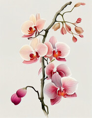 Fototapeta na wymiar Beautiful Orchid Flower Japanese Style Watercolor Painting. Generative AI
