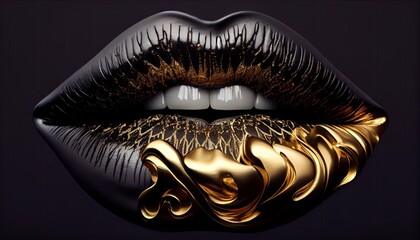 gold lips on the black background
