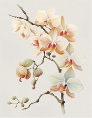 Beautiful Orchid Flower Japanese Style Watercolor Painting. Generative AI