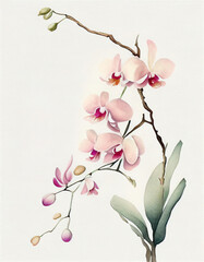 Beautiful Orchid Flower Japanese Style Watercolor Painting. Generative AI