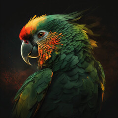 portrait of a green macaw isolated on a black background  studio shot illustration Generative Ai