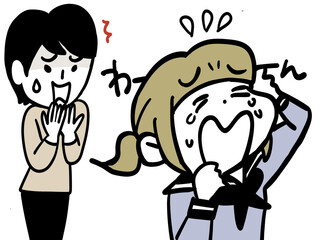 Obraz premium ショックで泣く娘におろおろする母親