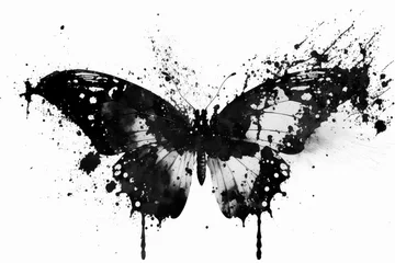 Keuken foto achterwand Grunge vlinders black and white butterfly